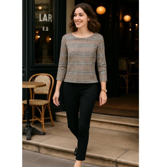 Talbots Houndstooth Plaid Boatneck 3/4 Sleeve Top - Picture 3 of 8